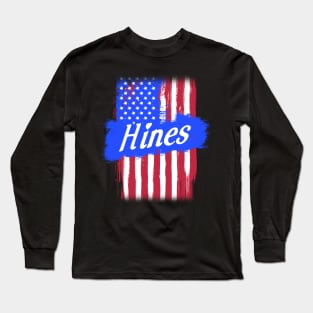 American Flag Hines Family Gift For Men Women, Surname Last Name Long Sleeve T-Shirt